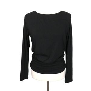 OGL EcoMousse LiteWarm Round Neck Banded Ruched Long Sleeve Top Black Sz Medium